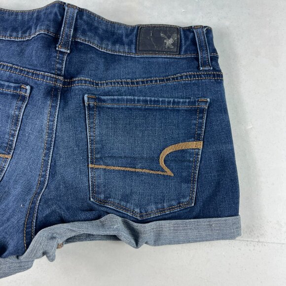 American Eagle Shorts Women's 27* Hi Rise Shortie Blue Cuffed Denim Jorts Tag 4 - Picture 9 of 16